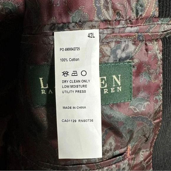 Lauren Ralph Lauren Men’s Black Corduroy Two Button Blazer Sport Coat Size 42L - Picture 10 of 10